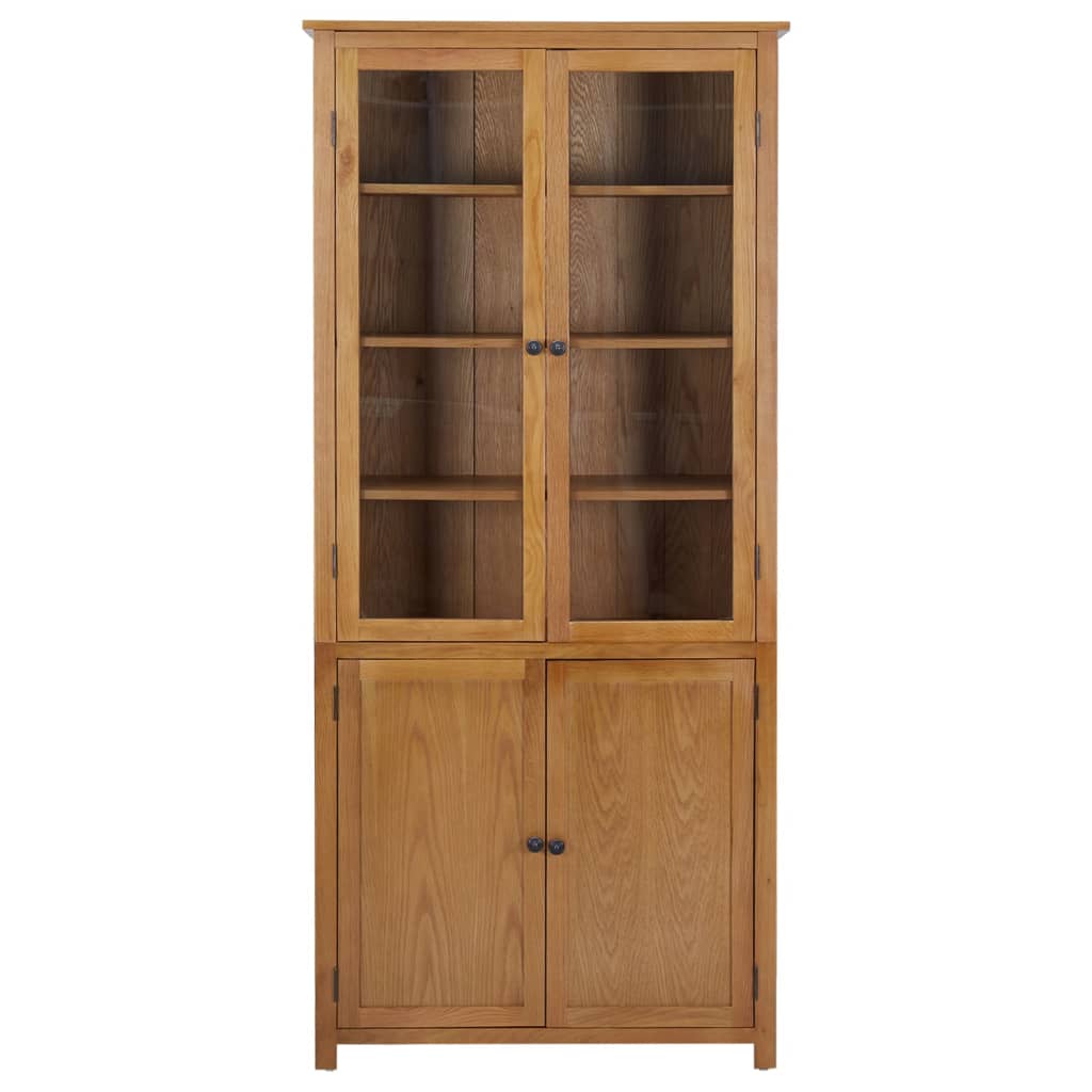 Βιβλιοθήκη με 4 Πόρτες 90x35x200 εκ. Μασίφ Ξύλο Δρυός και Γυαλί