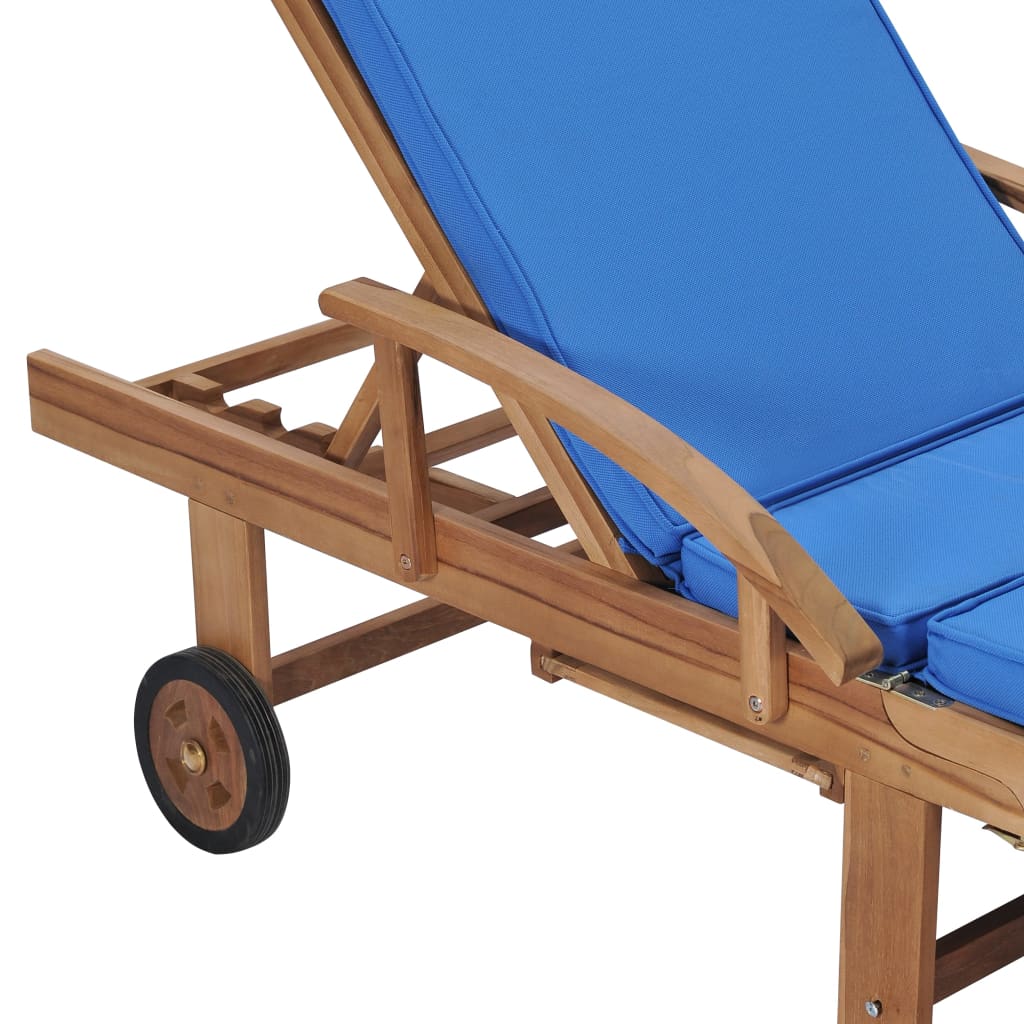 Ξαπλώστρες Μπλε από Μασίφ Ξύλο Teak με 2 τεμ. Μαξιλάρια - PAKOBAZAAR