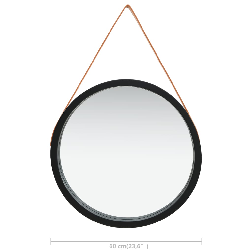 Καθρέφτης Τοίχου με Λουρί Μαύρος 60 εκ. - Pakobazaar
