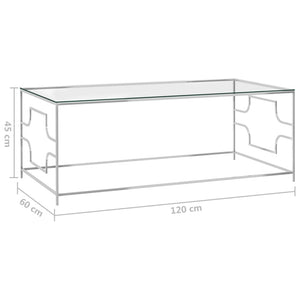 Τραπέζι Σαλονιού Ασημί 120x60x45 εκ. από Ανοξ. Ατσάλι και Γυαλί - Pakobazaar