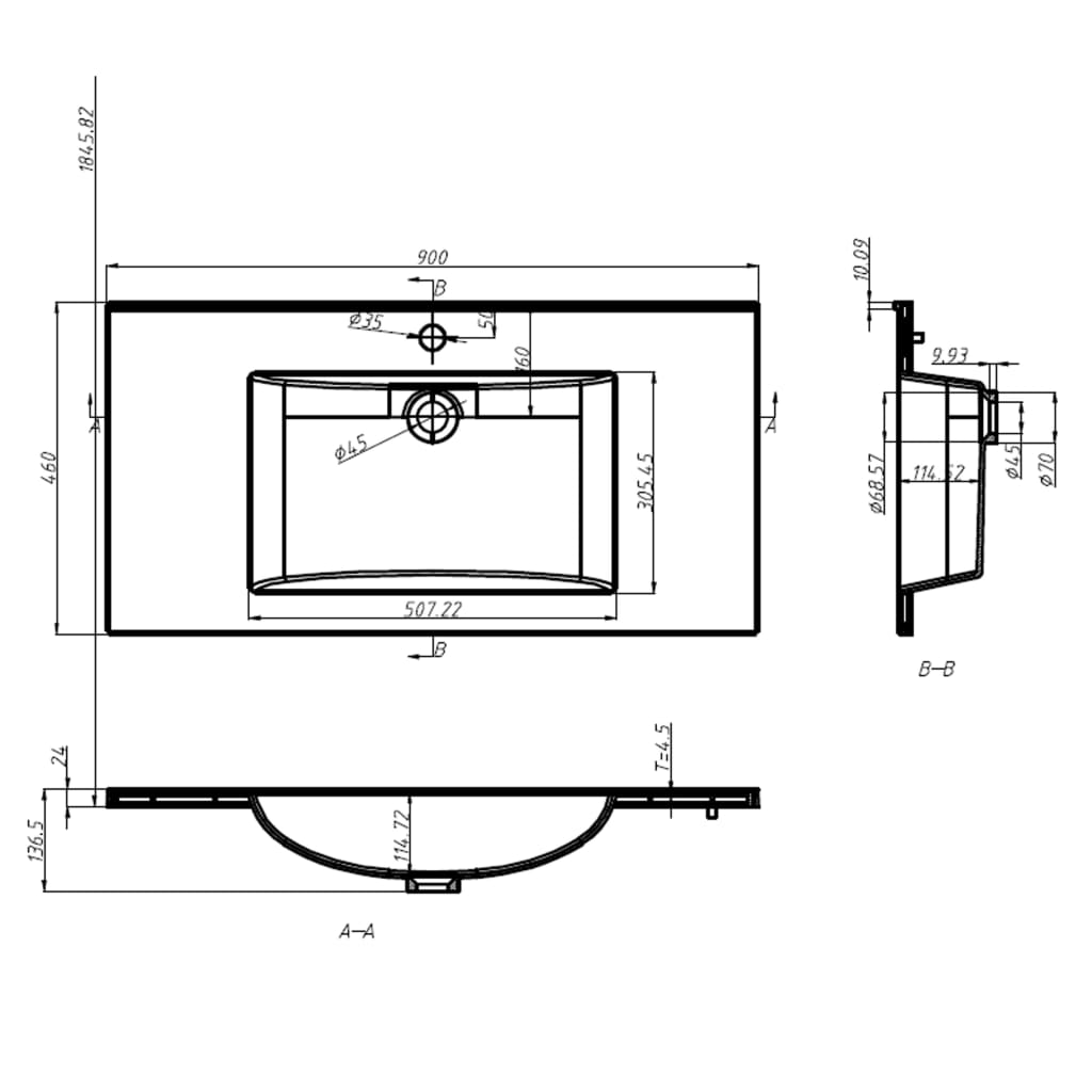 Νιπτήρας Ένθετος Λευκός 900 x 460 x 130 χιλ. από SMC
