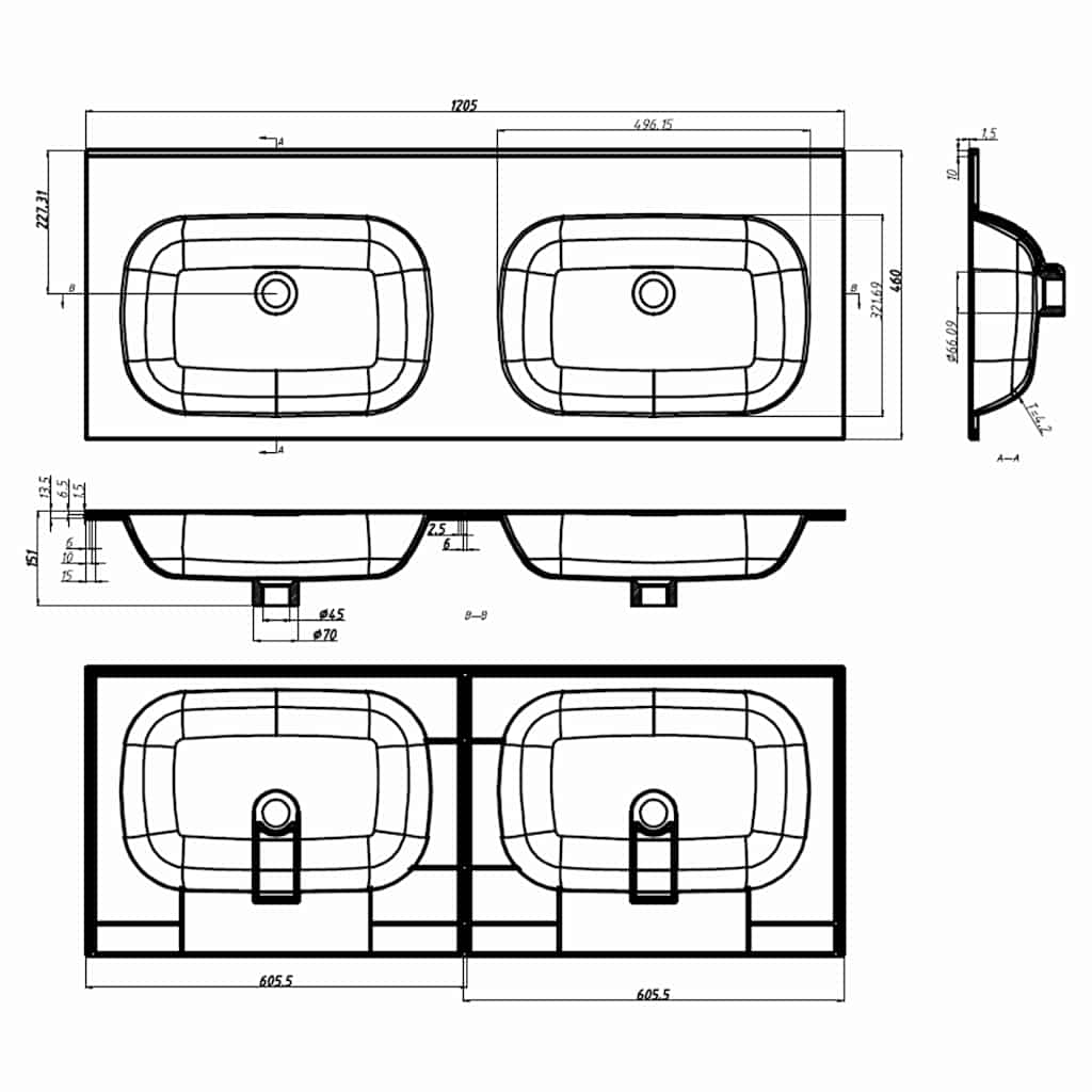 Διπλός Νιπτήρας Ενσωματωμένος Λευκός 1205x460x145 χιλ. από SMC