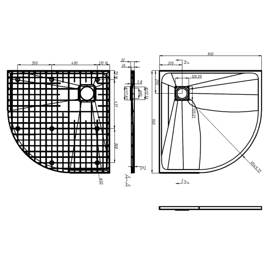 Βάση Ντουζιέρας Λευκή 90 x 90 εκ. από SMC