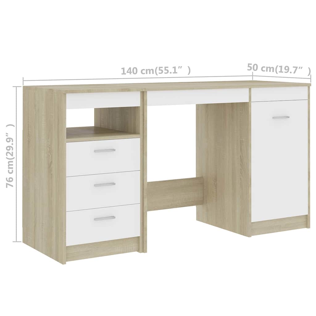 Γραφείο Λευκό / Sonoma Δρυς 140 x 50 x 76 εκ. από Μοριοσανίδα