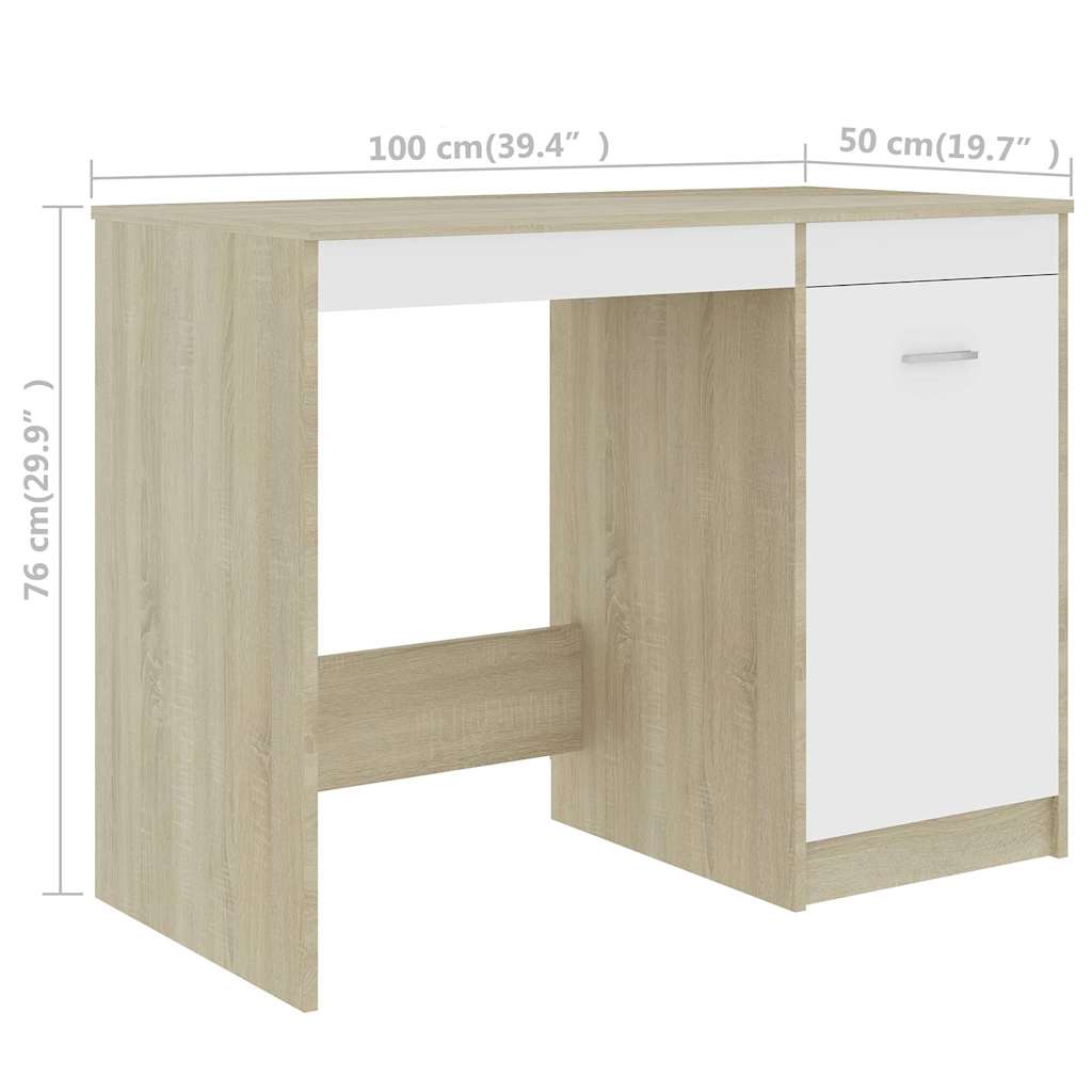 Γραφείο Λευκό / Sonoma Δρυς 140 x 50 x 76 εκ. από Μοριοσανίδα