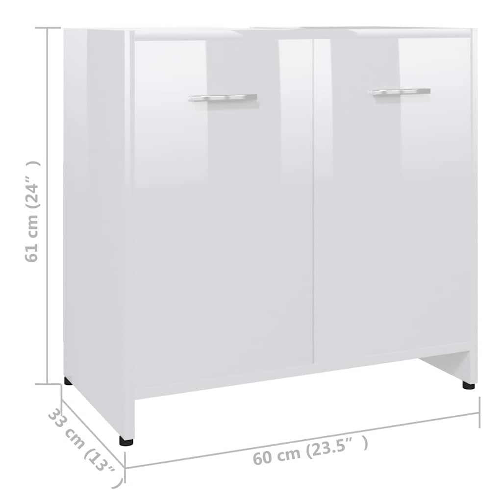 Ντουλάπι Νιπτήρα Γυαλιστερό Λευκό 60 x 33 x 61 εκ. Επεξ. Ξύλο - Pakobazaar