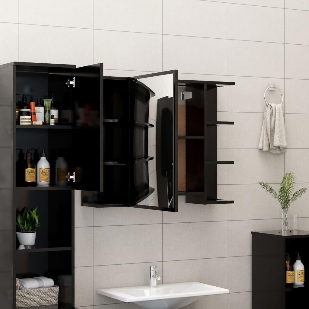 Καθρέφτης Μπάνιου με Ντουλάπι Μαύρος 80x20,5x64 εκ. Επεξ. Ξύλο