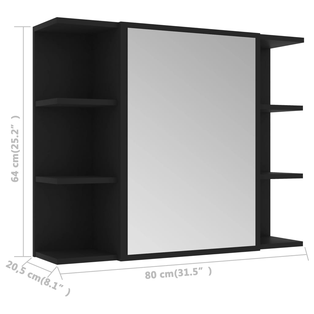 Καθρέφτης Μπάνιου με Ντουλάπι Μαύρος 80x20,5x64 εκ. Επεξ. Ξύλο