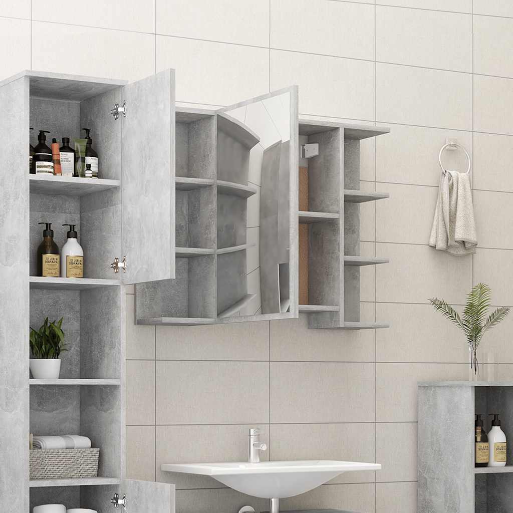 Καθρέφτης Μπάνιου Γκρι Σκυροδέματος 80x20,5x64 εκ. Επεξ. Ξύλο