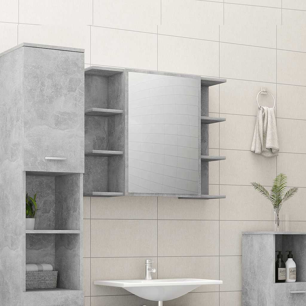 Καθρέφτης Μπάνιου Γκρι Σκυροδέματος 80x20,5x64 εκ. Επεξ. Ξύλο