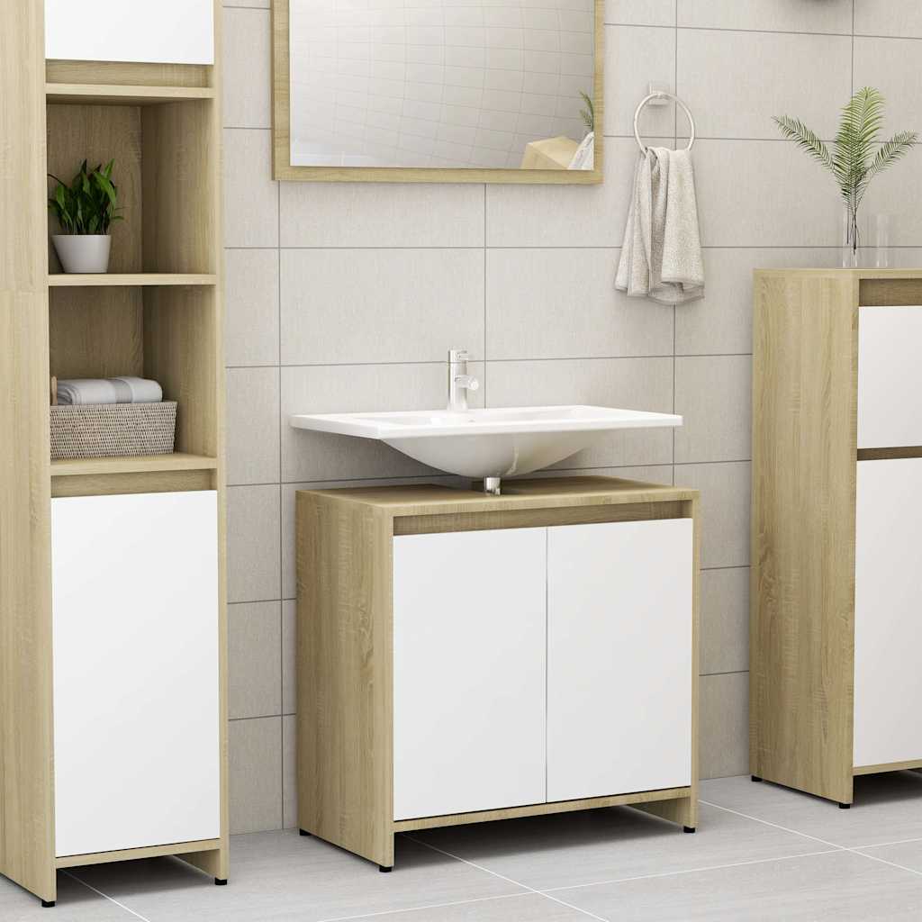 Ντουλάπι Νιπτήρα Λευκό/Sonoma Δρυς 60 x 33 x 60 εκ. Μοριοσανίδα