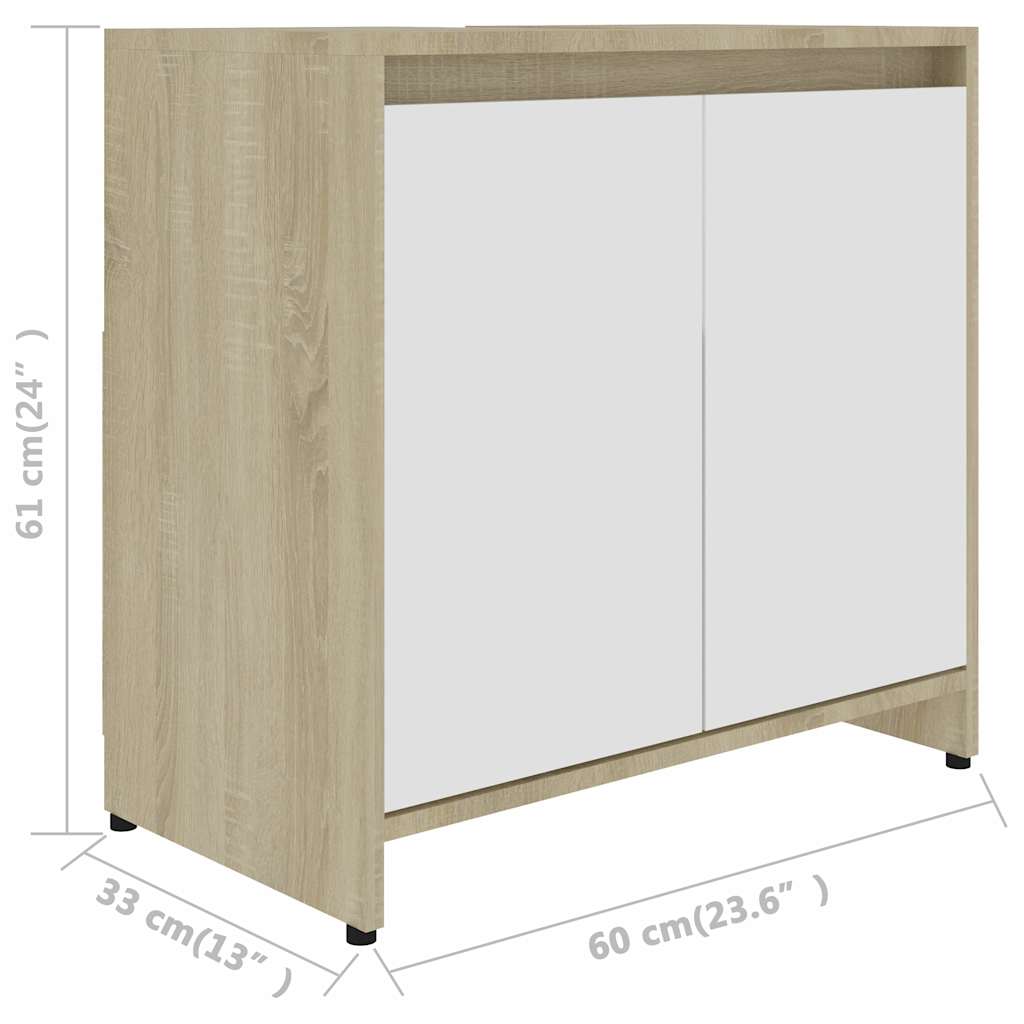 Ντουλάπι Νιπτήρα Λευκό/Sonoma Δρυς 60 x 33 x 60 εκ. Μοριοσανίδα