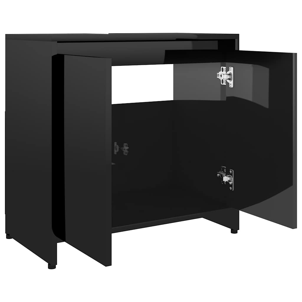 Ντουλάπι Νιπτήρα Γυαλιστερό Μαύρο 60 x 33 x 61 εκ. Επεξ. Ξύλο