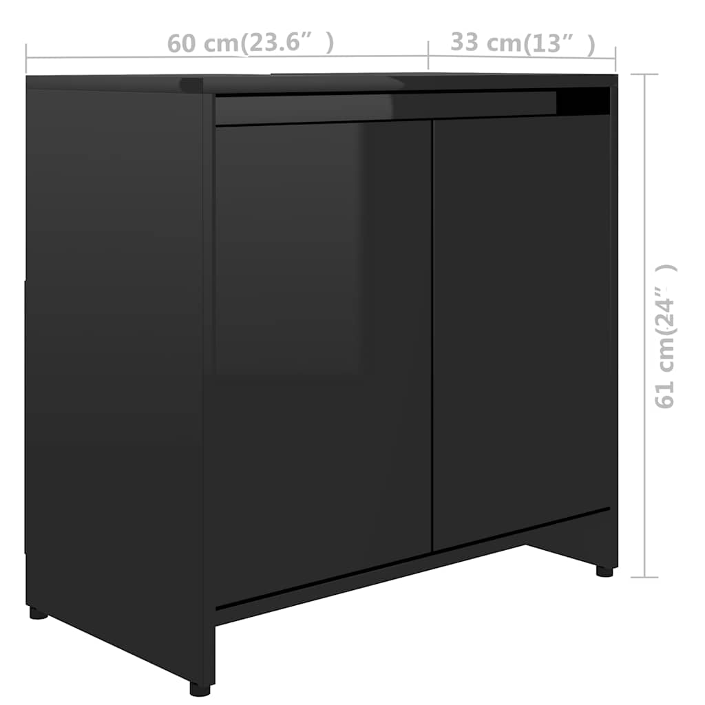 Ντουλάπι Νιπτήρα Γυαλιστερό Μαύρο 60 x 33 x 61 εκ. Επεξ. Ξύλο