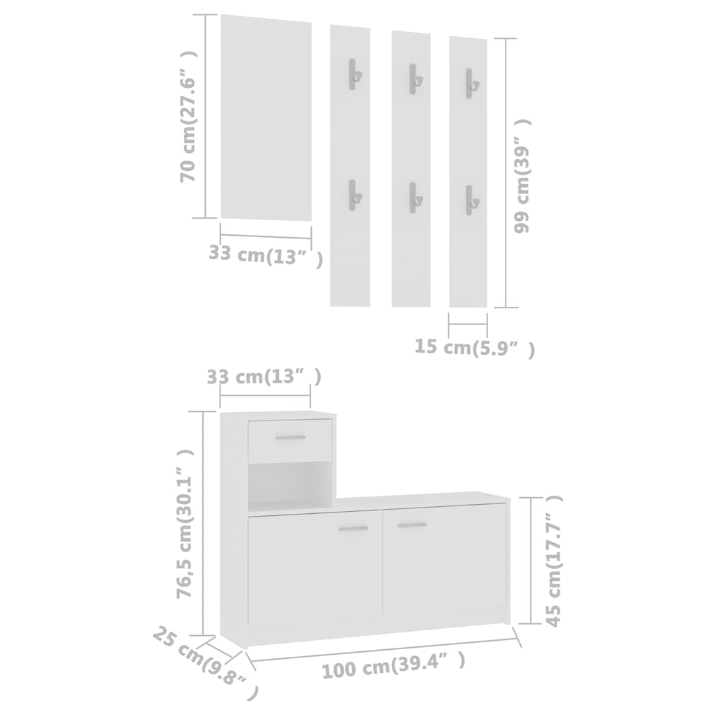 Σετ Επίπλων Χολ Λευκό 100 x 25 x 76,5 εκ. από Μοριοσανίδα