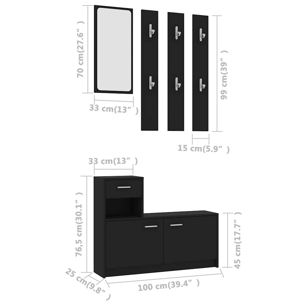 Σετ Επίπλων Χολ Μαύρο 100 x 25 x 76,5 εκ. από Μοριοσανίδα