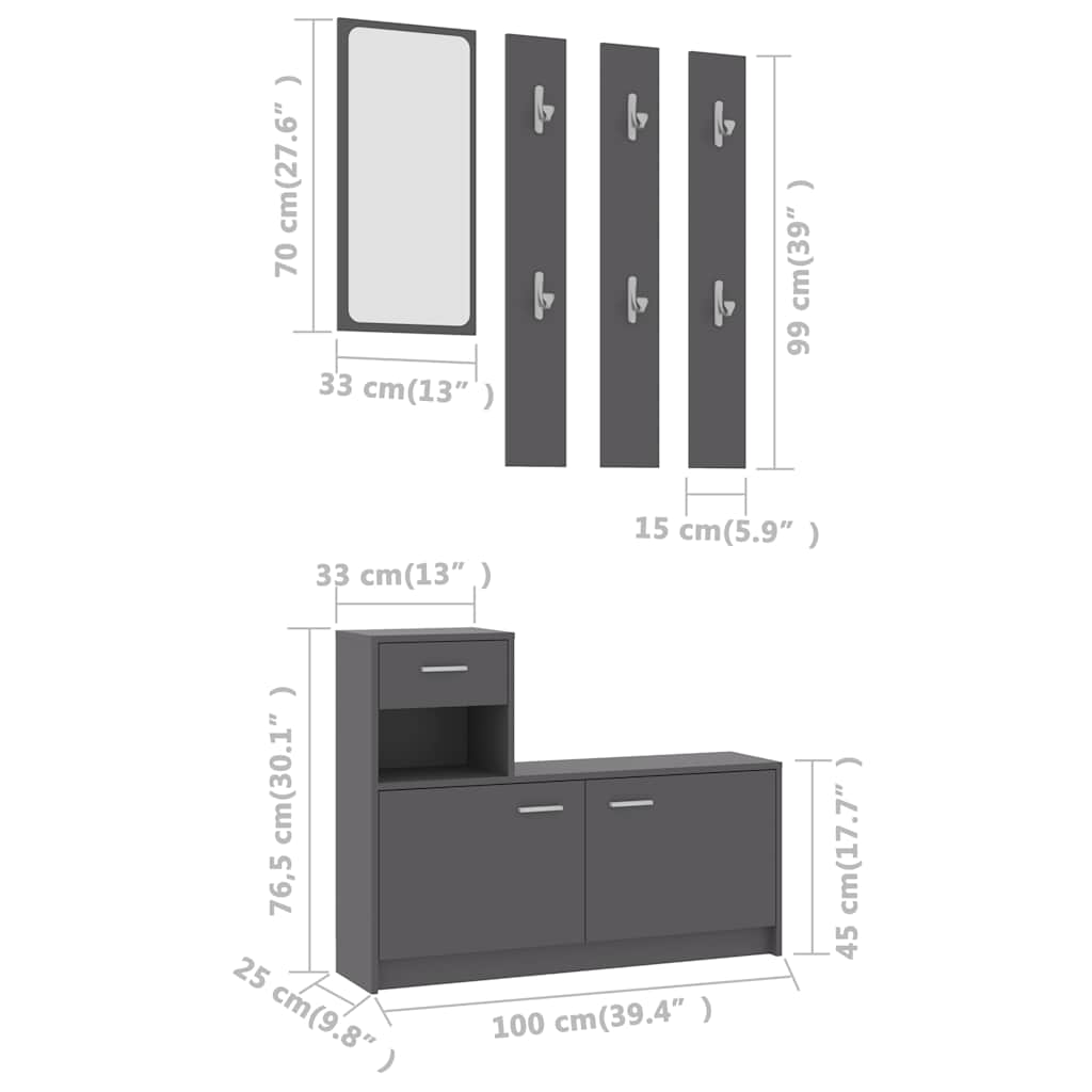 Σετ Επίπλων Χολ Γκρι 100 x 25 x 76,5 εκ. από Μοριοσανίδα