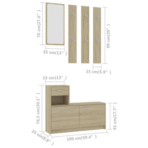 Σετ Επίπλων Χολ Sonoma Δρυς 100 x 25 x 76,5 εκ. από Επεξ. Ξύλο