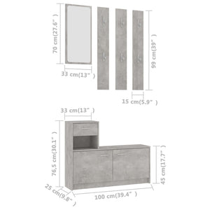 Σετ Επίπλων Χολ Γκρι Σκυροδέματος 100x25x76,5 εκ. Μοριοσανίδα