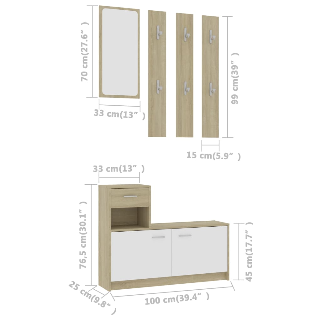 Σετ Επίπλων Χολ Λευκό/Sonoma Δρυς 100x25x76,5 εκ. Επεξ. Ξύλο