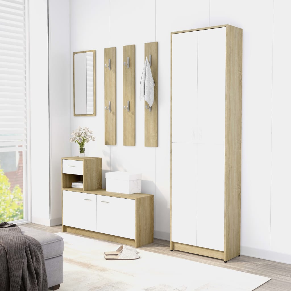 Σετ Επίπλων Χολ Λευκό/Sonoma Δρυς 100x25x76,5 εκ. Επεξ. Ξύλο