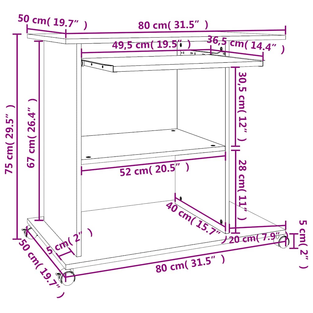 Γραφείο Υπολογιστή Γυαλιστερό Λευκό 80x50x75 εκ. Επεξ. Ξύλο