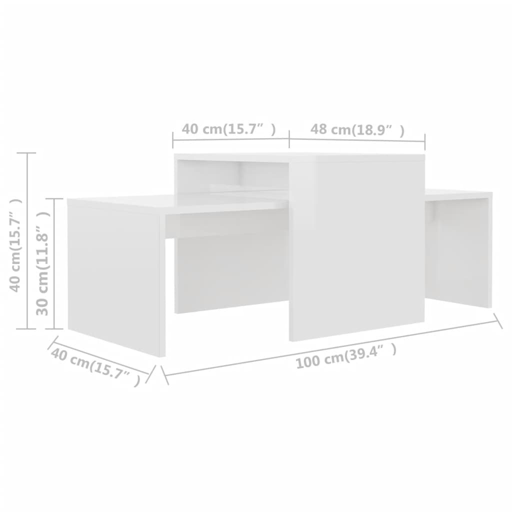 Σετ Τραπεζάκια Σαλονιού Γυαλ. Λευκό 100x48x40 εκ. Επεξ. Ξύλο