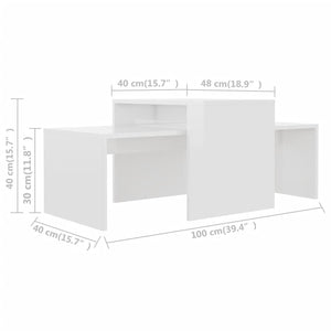 Σετ Τραπεζάκια Σαλονιού Γυαλ. Λευκό 100x48x40 εκ. Επεξ. Ξύλο