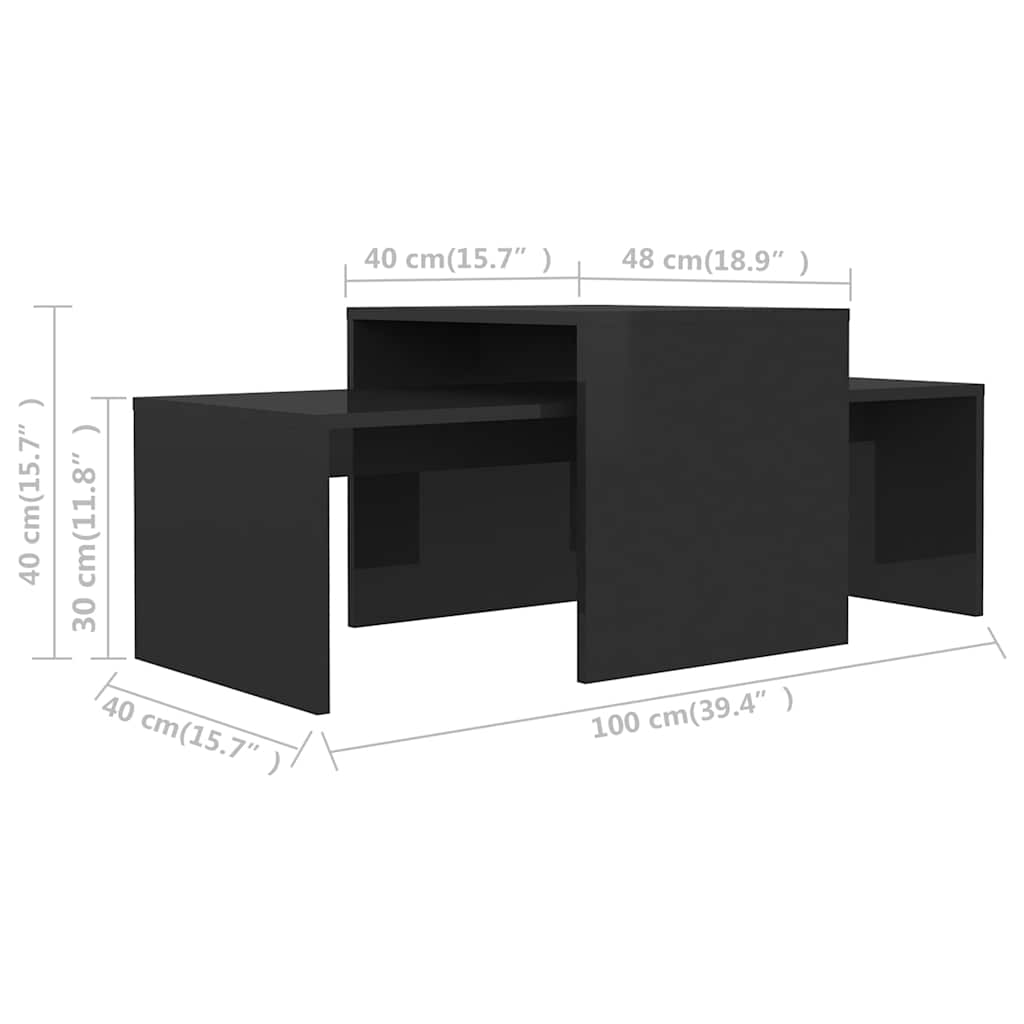 Σετ Τραπεζάκια Σαλονιού Γυαλ. Μαύρο 100x48x40 εκ. Μοριοσανίδα