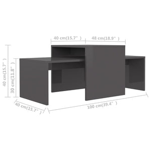 Σετ Τραπεζάκια Σαλονιού Γυαλιστ. Γκρι 100x48x40 εκ. Μοριοσανίδα