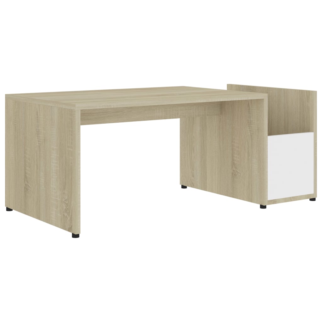 Τραπεζάκι Σαλονιού Λευκό/Sonoma Δρυς 90x45x35 εκ. Επεξ. Ξύλο