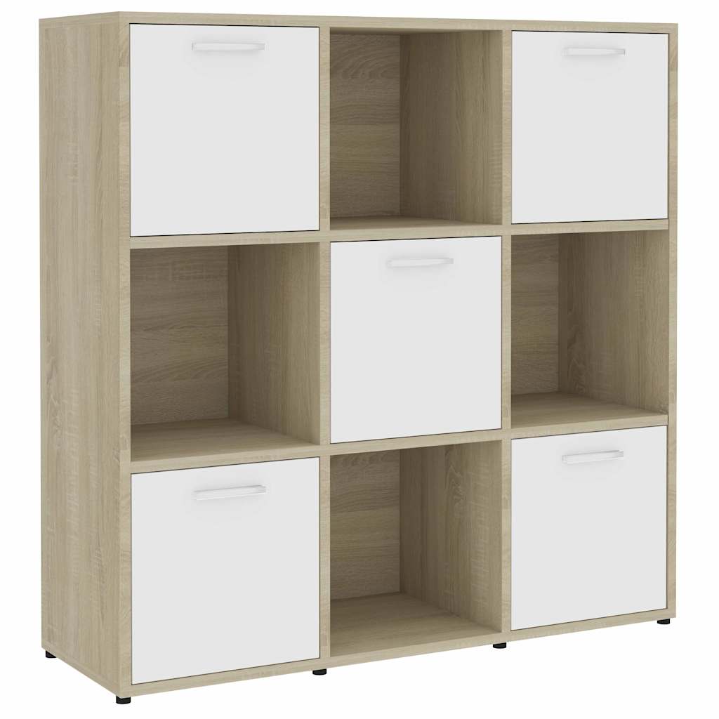 Βιβλιοθήκη Λευκό/Sonoma Δρυς 90 x 30 x 90 εκ. από Επεξ. Ξύλο