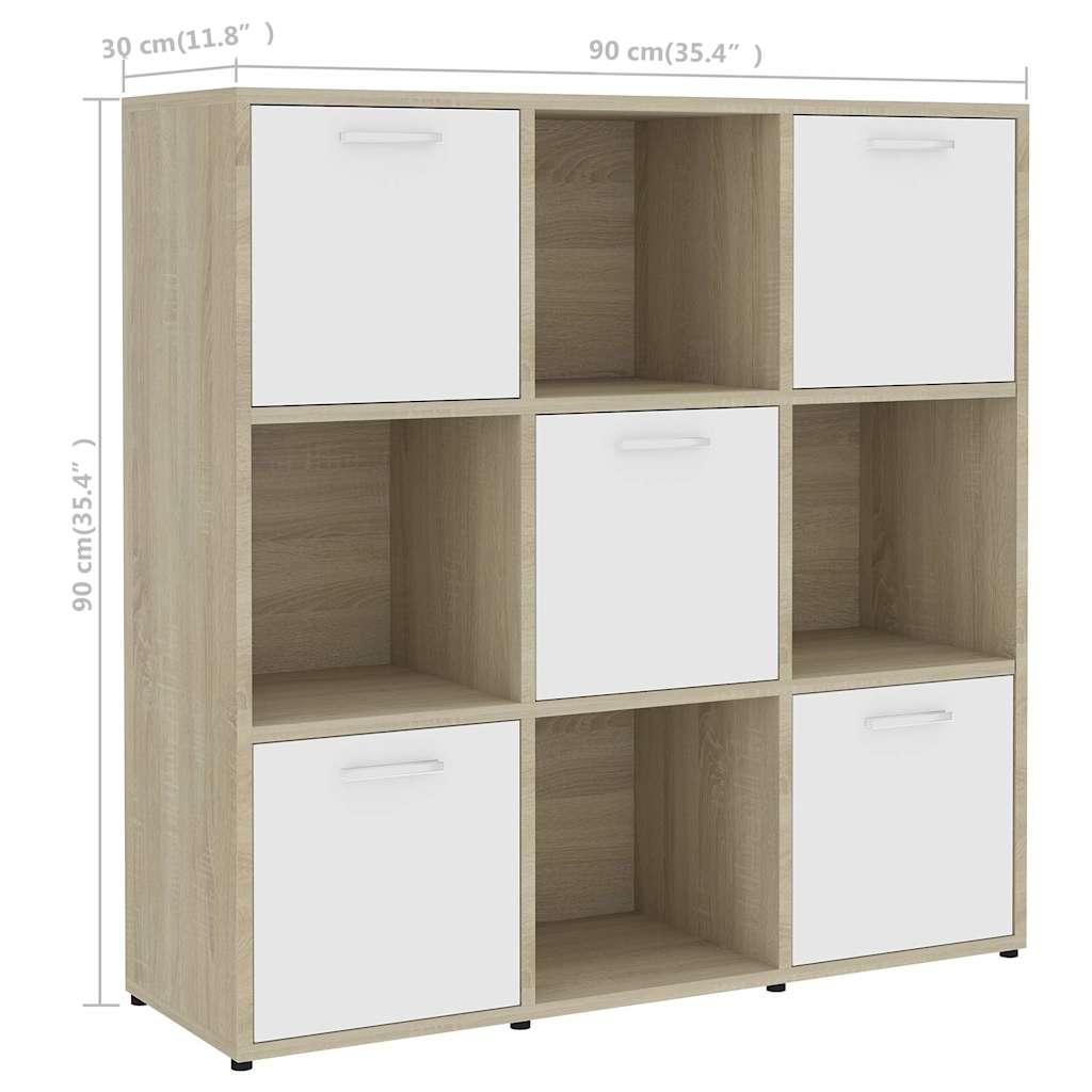 Βιβλιοθήκη Λευκό/Sonoma Δρυς 90 x 30 x 90 εκ. από Επεξ. Ξύλο