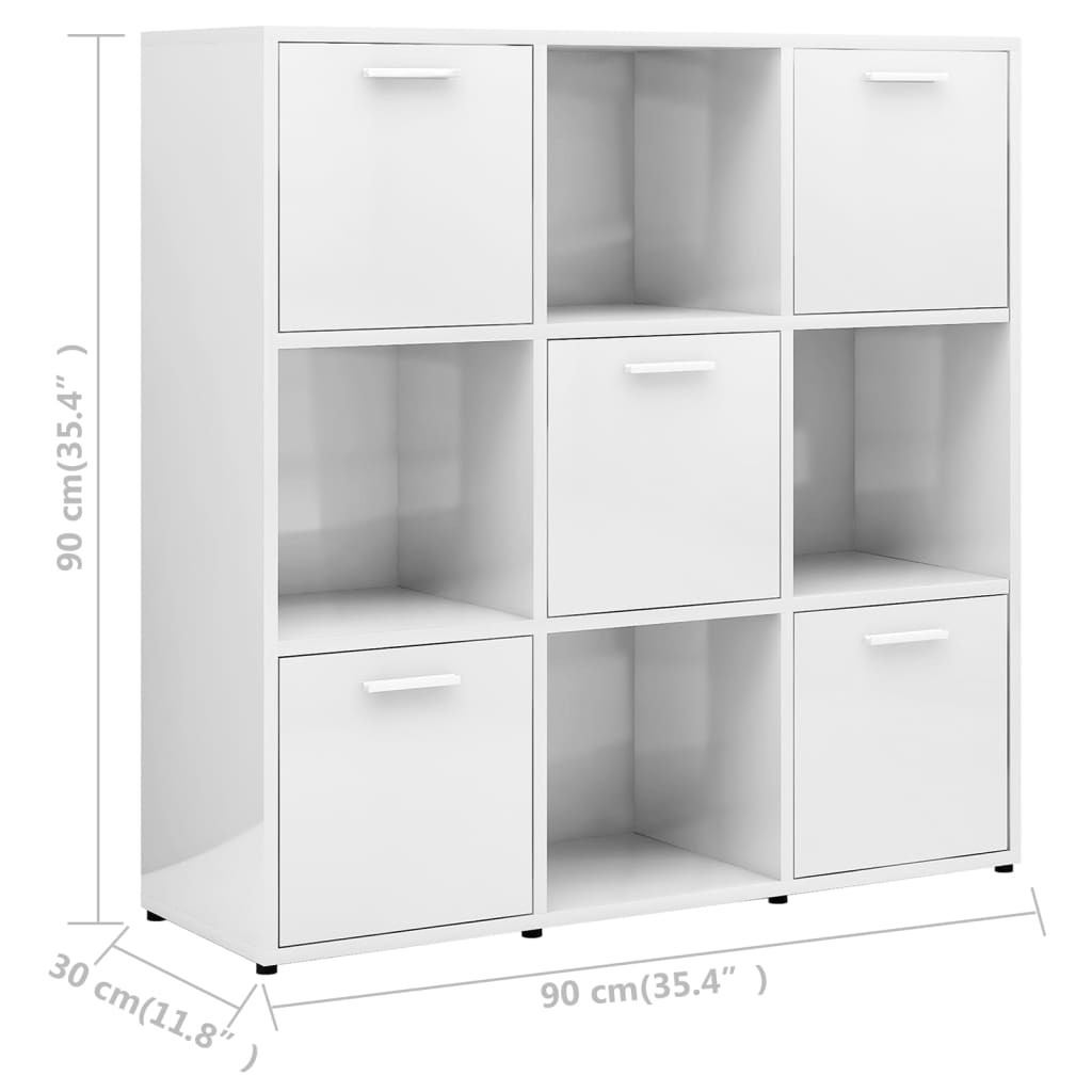 Βιβλιοθήκη Γυαλιστερό Λευκό 90 x 30 x 90 εκ. από Επεξ. Ξύλο