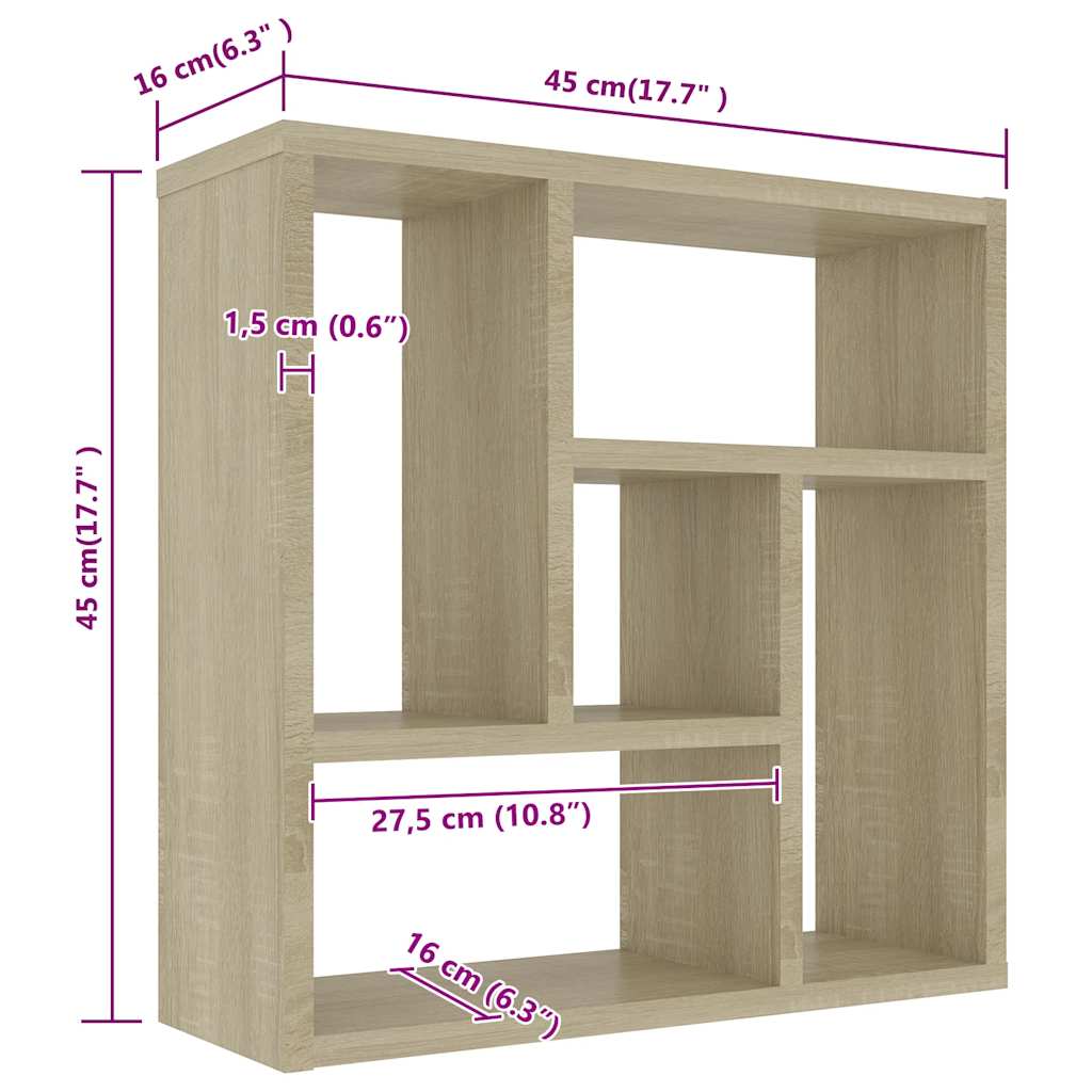Ραφιέρα Τοίχου Sonoma Δρυς 45,1 x 16 x 45,1 εκ. από Επεξ. Ξύλο - Pakobazaar
