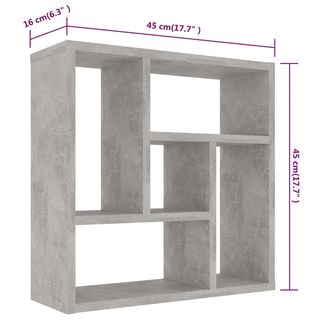 Ραφιέρα Τοίχου Γκρι Σκυροδέματος 45,1x16x45,1εκ. από Επεξ. Ξύλο - Pakobazaar
