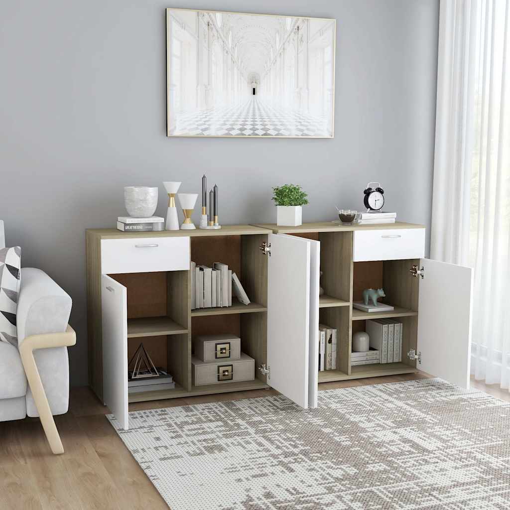 Μπουφές Λευκό / Sonoma Δρυς 160 x 36 x 75 εκ. από Μοριοσανίδα - Pakobazaar