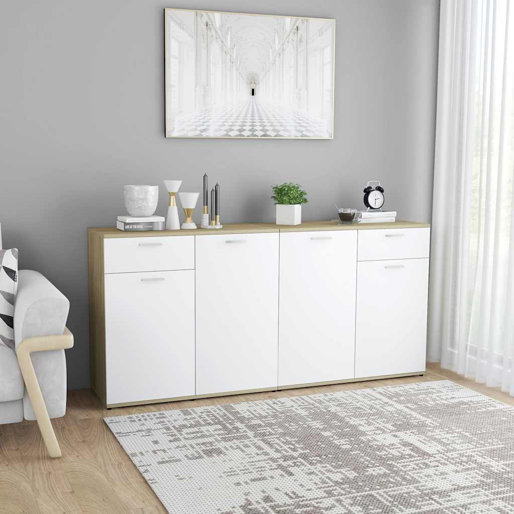 Μπουφές Λευκό / Sonoma Δρυς 160 x 36 x 75 εκ. από Μοριοσανίδα - Pakobazaar