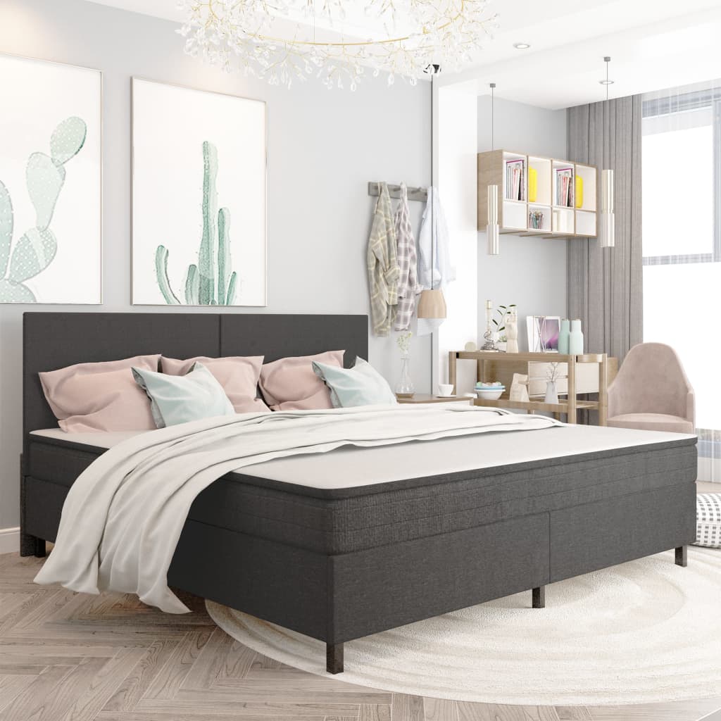 Κρεβάτι Boxspring Σκούρο Γκρι 200 x 200 εκ. Υφασμάτινο - PAKOBAZAAR