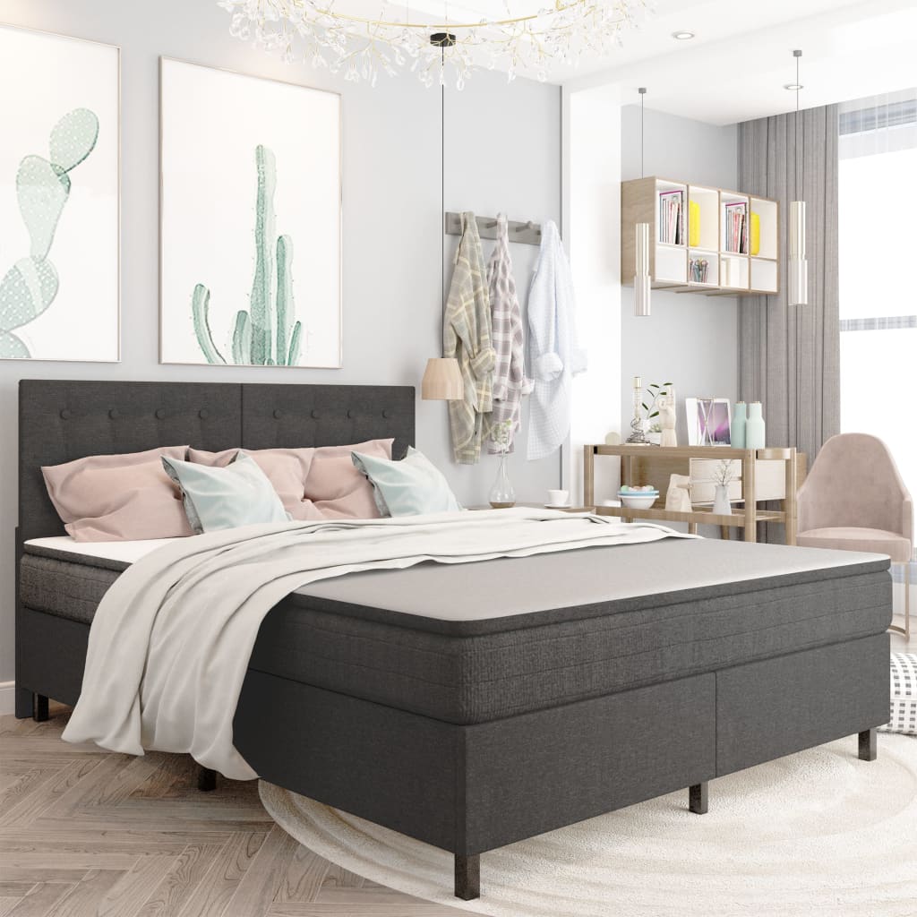 Κρεβάτι Boxspring Σκούρο Γκρι 160 x 200 εκ. Υφασμάτινο - Pakobazaar