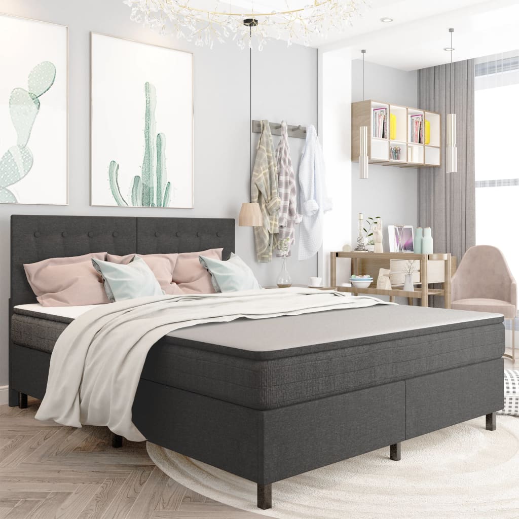 Κρεβάτι Boxspring Σκούρο Γκρι 180 x 200 εκ. Υφασμάτινο - Pakobazaar