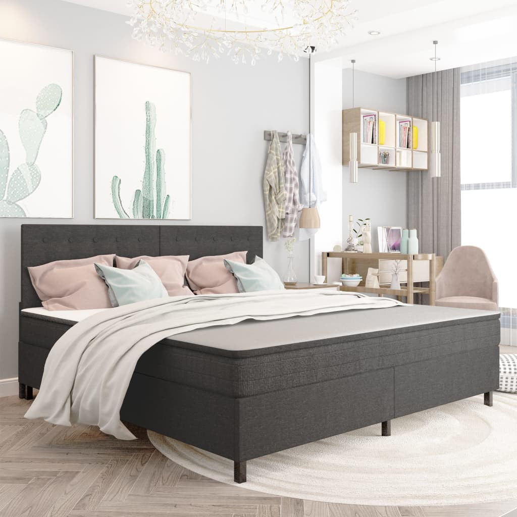 Κρεβάτι Boxspring Σκούρο Γκρι 200 x 200 εκ. Υφασμάτινο - Pakobazaar
