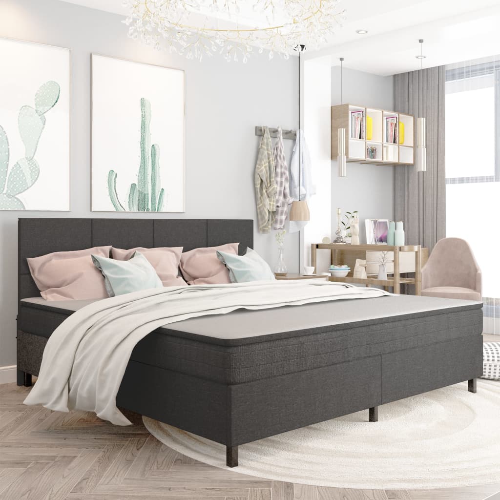 Κρεβάτι Boxspring Σκούρο Γκρι 200 x 200 εκ. Υφασμάτινο - Pakobazaar