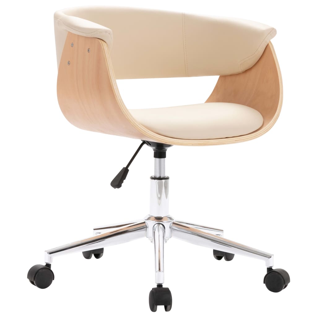 Καρέκλα Γραφείου Περιστρεφόμενη Κρεμ Λυγισ. Ξύλο/Συνθετ. Δέρμα - PAKOBAZAAR