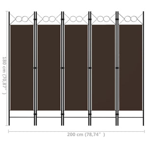 Διαχωριστικό Δωματίου με 5 Πάνελ Καφέ 200 x 180 εκ.