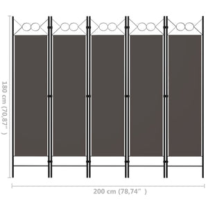 Διαχωριστικό Δωματίου με 5 Πάνελ Ανθρακί 200 x 180 εκ.