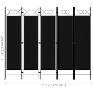 Διαχωριστικό Δωματίου με 5 Πάνελ Μαύρο 200 x 180 εκ.