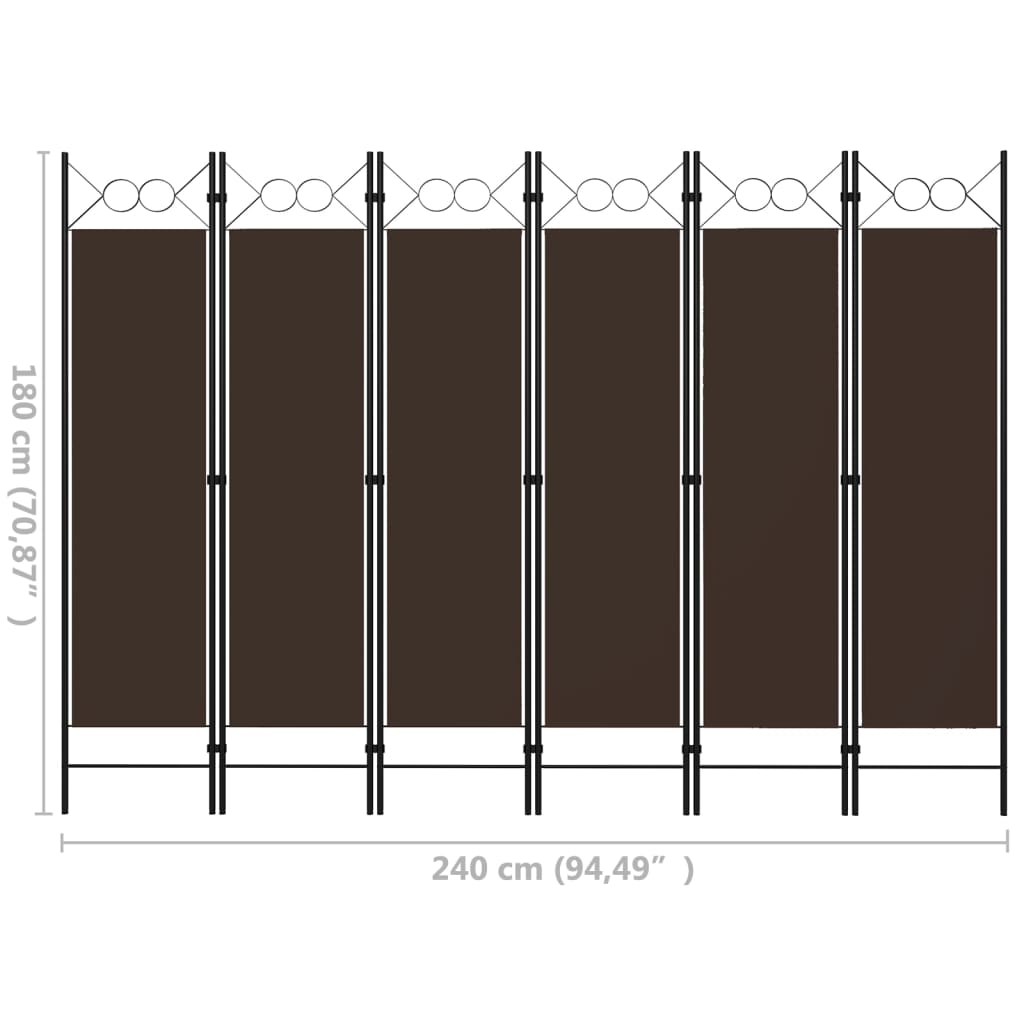 Διαχωριστικό Δωματίου με 6 Πάνελ Καφέ 240 x 180 εκ.