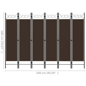 Διαχωριστικό Δωματίου με 6 Πάνελ Καφέ 240 x 180 εκ.
