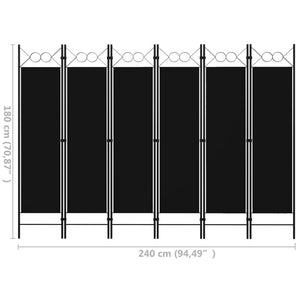 Διαχωριστικό Δωματίου με 6 Πάνελ Μαύρο 240 x 180 εκ.